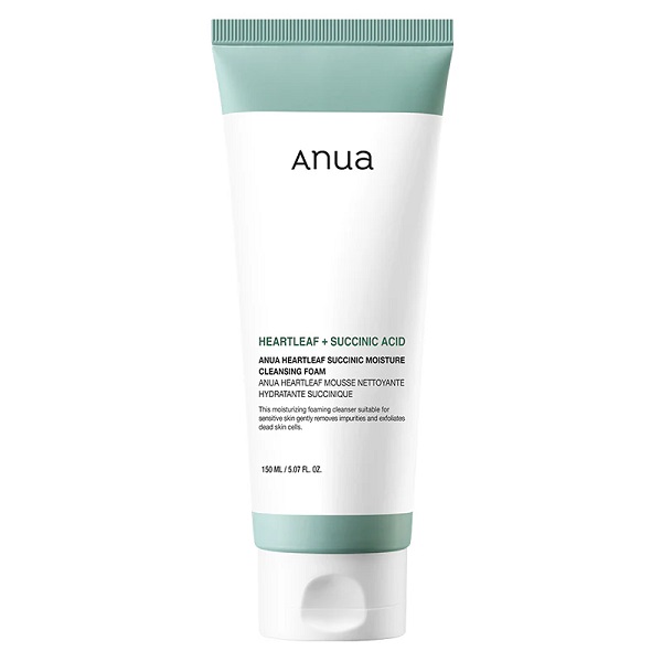 Anua Heartleaf Succinic Moisture Cleansing Foam فوم شوینده مرطوب کننده و تسکین دهنده سوکسینیک اسید آنوا