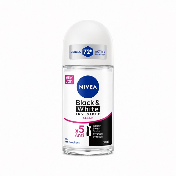 Nivea Black & White Invisible Clear Roll-On Anti-Perspirant 72H مام رول ضد تعریق زنانه Black And White Clear نیوآ